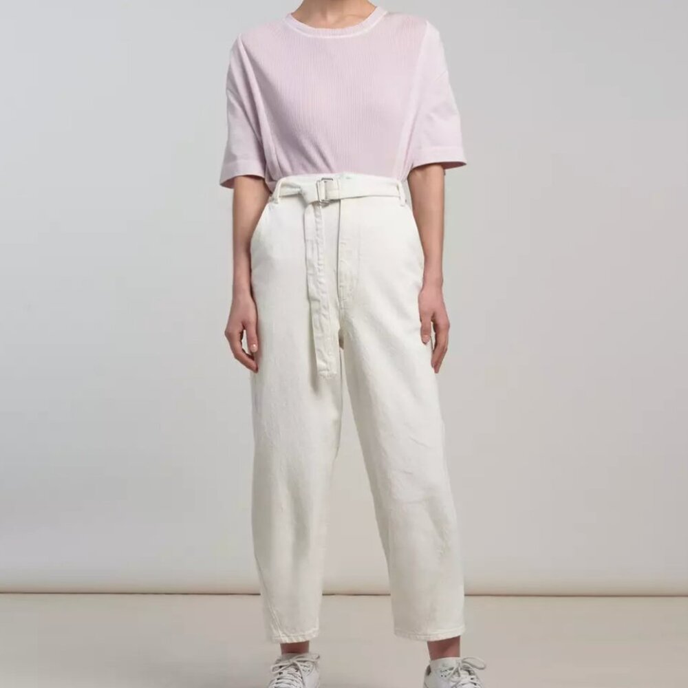 Levi's Made & Crafted Carved Trouser Size 26 Wide Leg Tapered Belt Off White